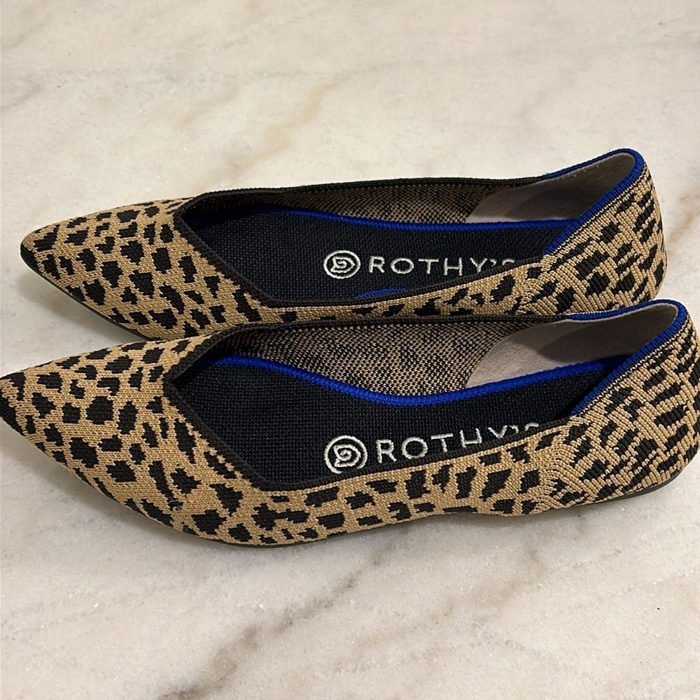 Rothy's The Point Flats In Retired Leopard Print Slip On Ballet Flat Size 6.5 - Picture 4 of 13